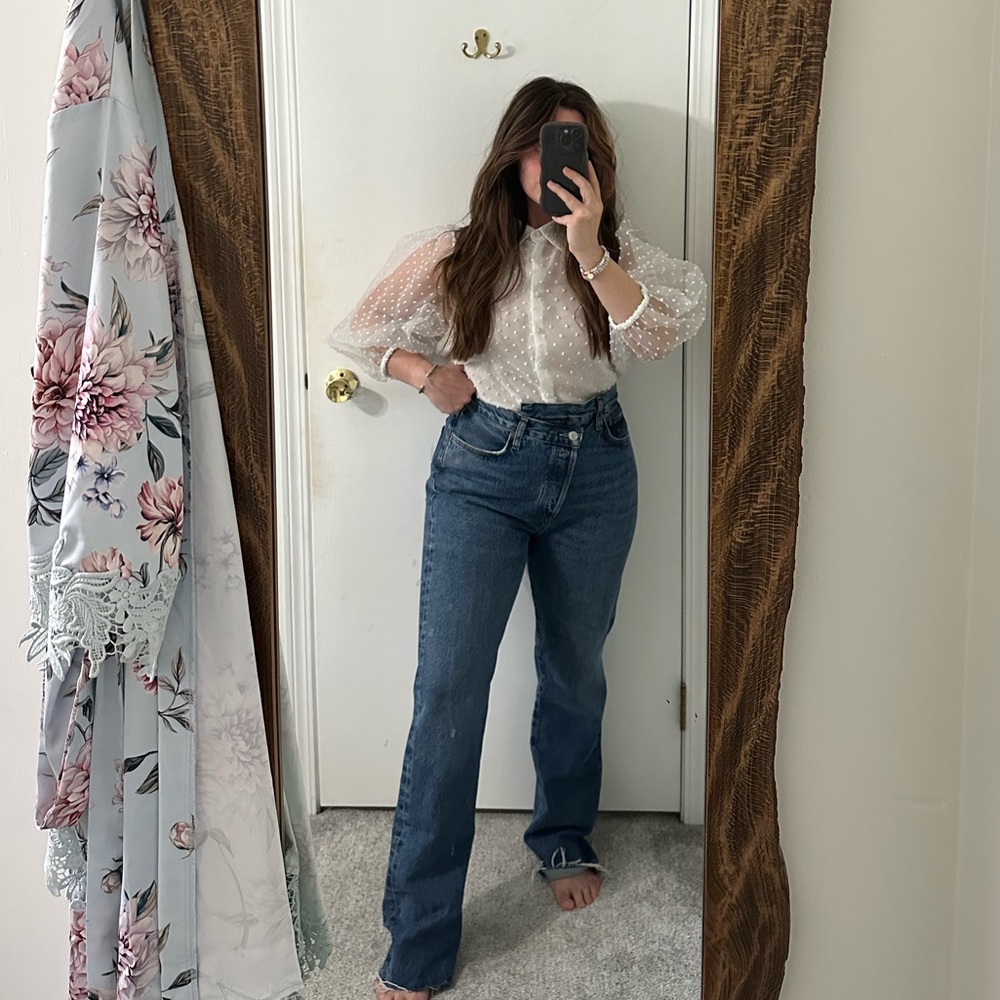 BNWT ZARA White Sheer Organza Blouse